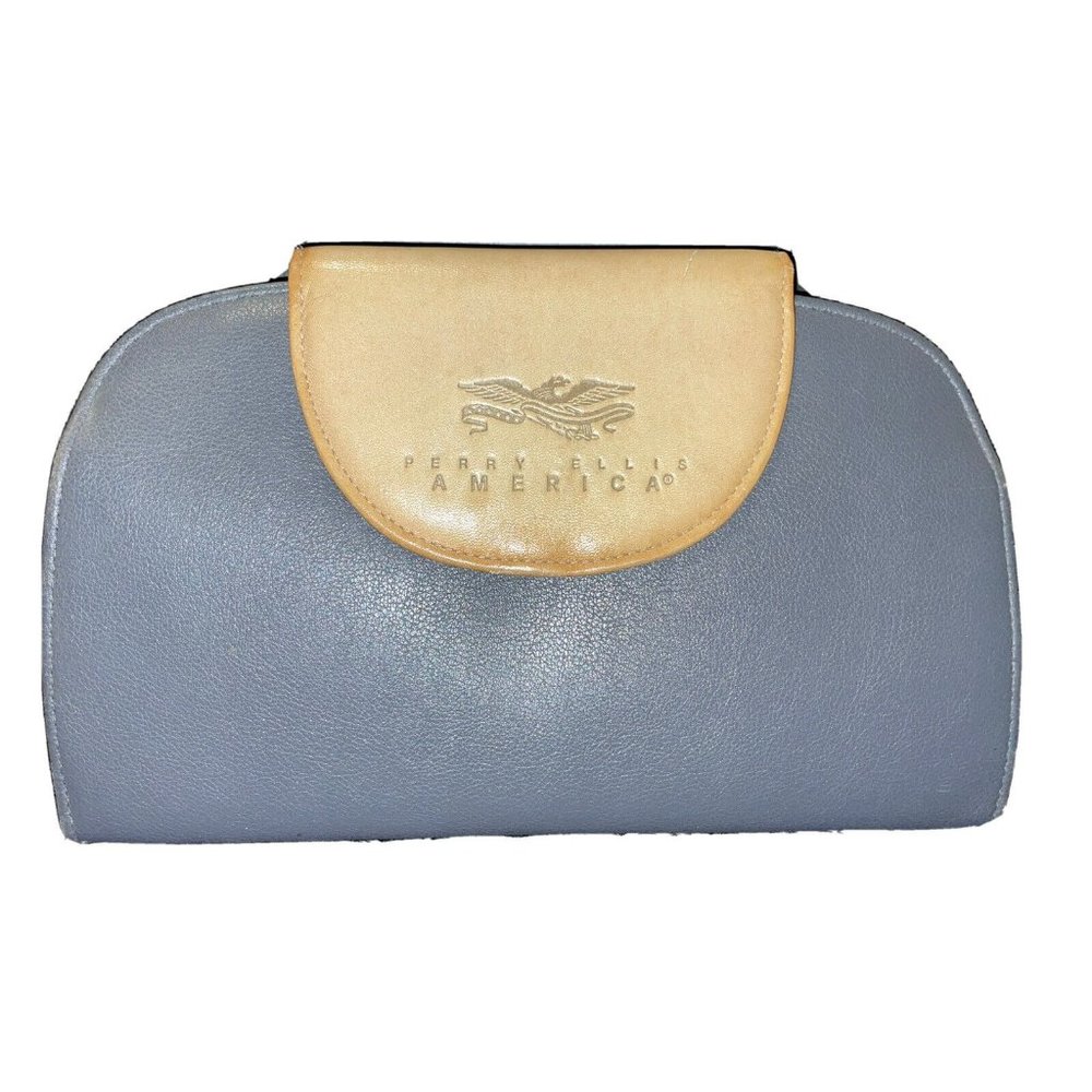 Perry Ellis America Vintage Grey Leather Crossbody Shoulder Purse Clutch Handbag